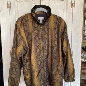 Women's Vintage Lavon Snake Skin Print Zip-Up Jacket Slash Pockets Size M
